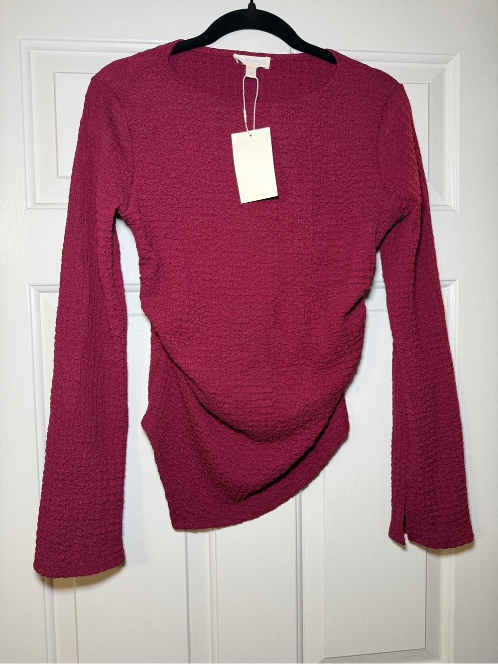 See You Monday Burgundy Textured Asymmetrical Long Sleeve Top Size XL NWT